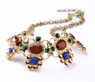 女人飾界 歐美時尚飾品廠家批發(fā)直銷，新款褐色寶石花朵圓環(huán)項鏈引領(lǐng)潮流